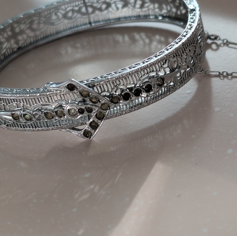 Authentic 1920s John H Peckham Bangle Bracelet Rhodium Plated - Picture 7 of 9